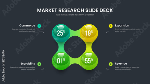 Advertising Performance Four Step Graph Slide Design. Minimal Report Presentation Template Vector Illustration. Professional Campaign 4 Element Diagram Slideshow Layout.