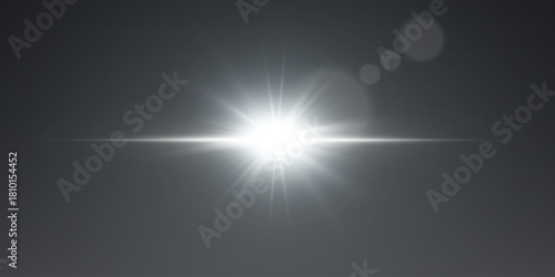 White explosion of flare and lens, star flash magic rays.