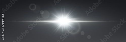 White explosion of flare and lens, star flash magic rays.