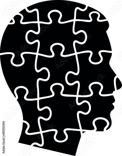 Human head silhouette puzzle pieces mental health concept vector illustration