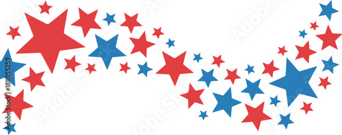Red and Blue Stars Waving Stream Banner Vector Graphic Element Isolated on White Background for Patriotic American Holiday Celebration Design