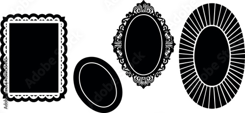 Set of four vintage picture frames with ornate decorative borders black silhouette vector illustration
