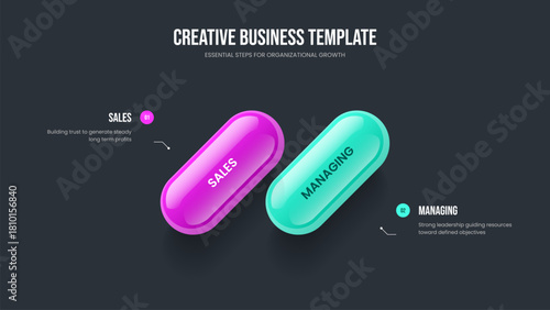 Professional Profile Two Step Infographic Presentation Layout. Product Review Frame Template Vector Illustration. Creative Campaign 2 Element Diagram Slideshow Design.