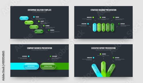 Corporate Solution Four Five Two Three Step Infographic Presentation Design Vector Illustration Set. Marketing Development 4 5 2 3 Element Diagram Frame Template Bundle.
