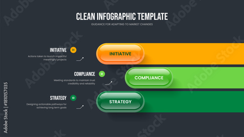 Creative Launch Slide Template Vector Illustration. Enterprise Solution 3 Element Infographic Presentation Design. Product Proposal Three Option Diagram Frame Layout.