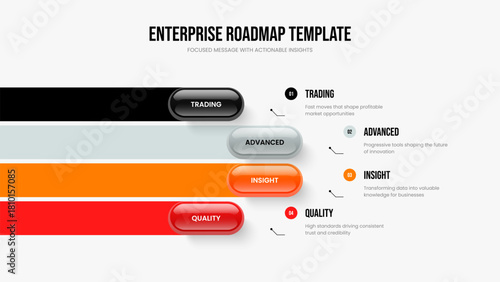 Company Analysis Four Element Diagram Slideshow Template. Marketing Strategy 4 Option Infographic Presentation Design. Consulting Introduction Frame Layout Vector Illustration.