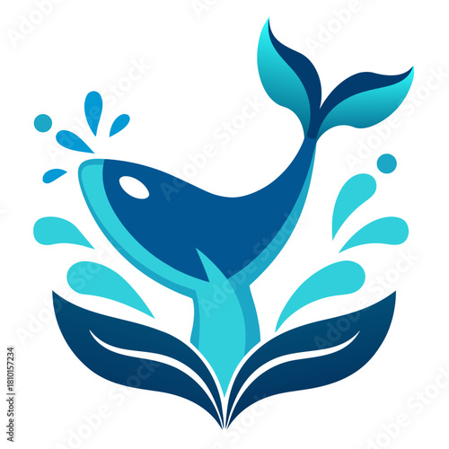 Blue whale breaching logo design Vector, illustration
