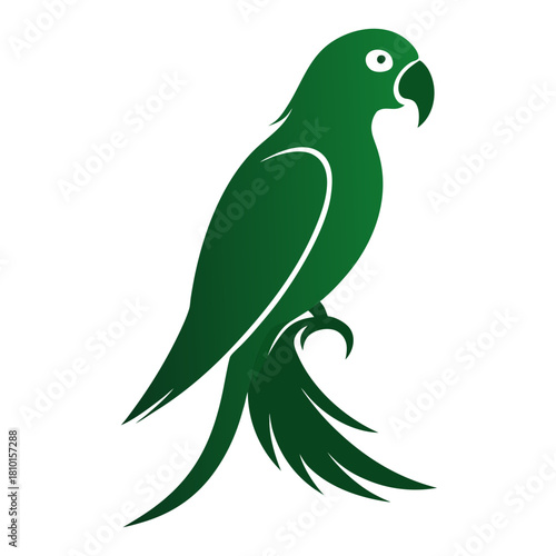 Stylized green parrot vector graphic on white background Vector, illustration