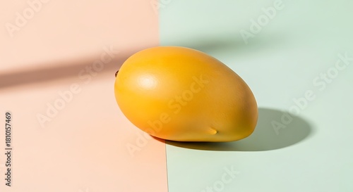 Single yellow fruit on a split color background with shadow