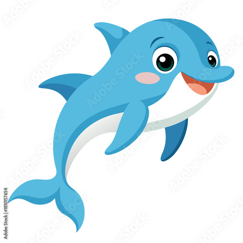 Cute cartoon dolphin isolated on white Vector, illustration
