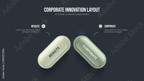 Service Forecast Two Option Diagram Presentation Design. Corporate Visualization 2 Element Infographic Frame Template. Creative Planning Slide Layout Vector Illustration.