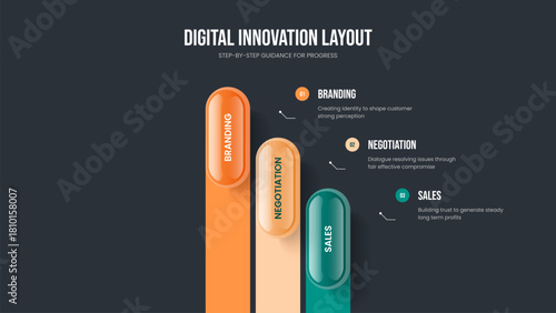 Marketing Growth 3 Element Diagram Frame Layout. Company Development Three Option Infographic Slideshow Template. Advertising Performance Presentation Design Vector Illustration.