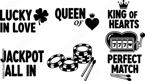Lucky queen king jackpot poker chips slot machine casino gambling icons vector