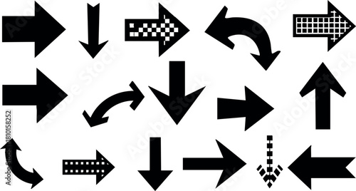 Collection of black arrow icons various directions simple design vector illustration