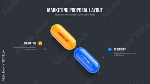 Market Plan 2 Step Diagram Presentation Template. Company Forecast Two Option Infographic Slide Design. Service Introduction Frame Layout Vector Illustration.