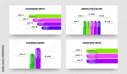 Company Performance 4 5 2 3 Step Infographic Frame Template Collection. Financial Planning Four Five Two Three Option Diagram Slide Layout Vector Illustration Set.