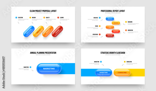 Digital Profile Four Five One Two Step Infographic Slideshow Design Vector Illustration Set. Enterprise Plan 4 5 1 2 Element Diagram Slide Template Collection.