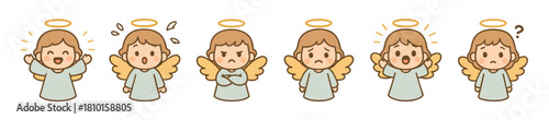 Cartoon angels demonstrating different emotions on a white background
