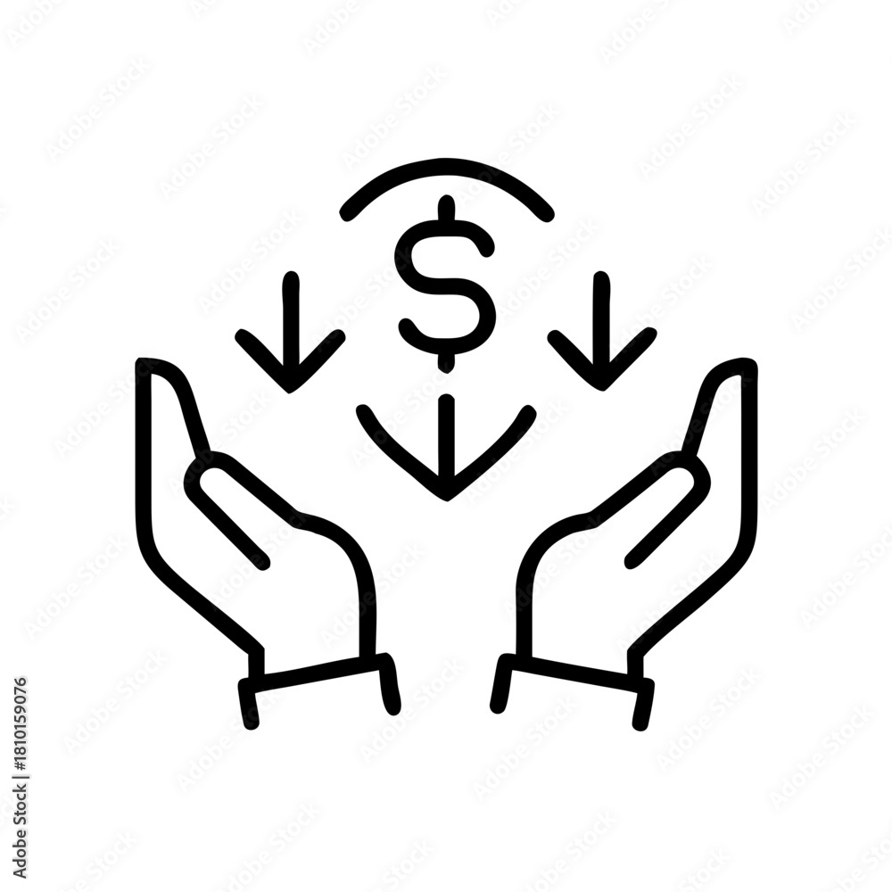 Obraz premium Hands holding money symbols with upward and downward arrows concept of icons 