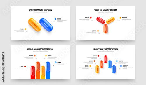 Sales Innovation 2 3 4 5 Step Diagram Slideshow Layout Bundle. Project Launch Two Three Four Five Option Infographic Frame Template Vector Illustration Set.