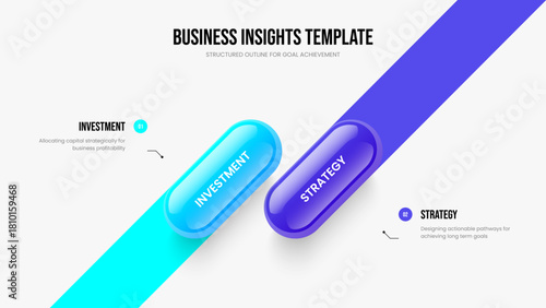 Sales Overview Two Option Diagram Slideshow Design. Financial Portfolio Frame Layout Vector Illustration. Market Proposal 2 Element Infographic Presentation Template.