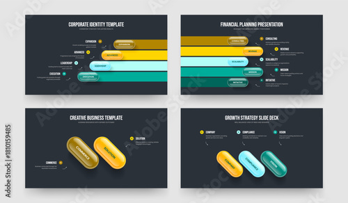 Enterprise Innovation 4 5 2 3 Step Diagram Frame Design Bundle. Investor Insight Four Five Two Three Option Infographic Slideshow Layout Vector Illustration Collection.