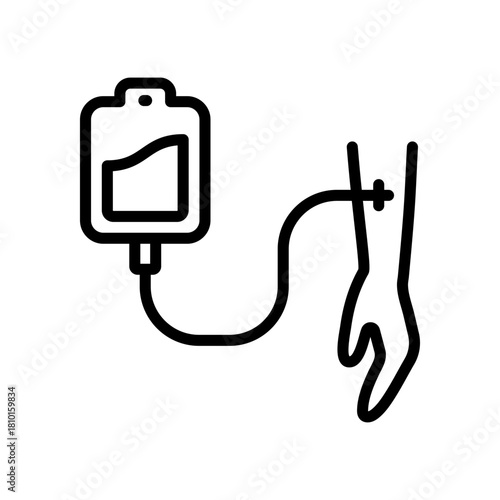 Intravenous saline drip line icon, world cancer day and chemotherapy, blood transfusion vector graphics. IV therapy symbol for healthcare apps, medical websites, and hospital-related visuals.