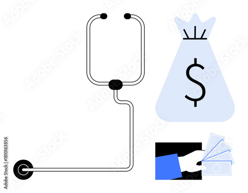 IV drip visually connected to a money bag and a hand offering currency, representing financial flow, healthcare expenses or investment strategies. Ideal for finance, banking, insurance, investment