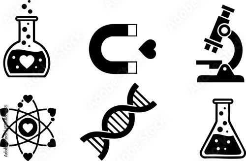 Science icons set laboratory flask magnet microscope dna atom vector illustration