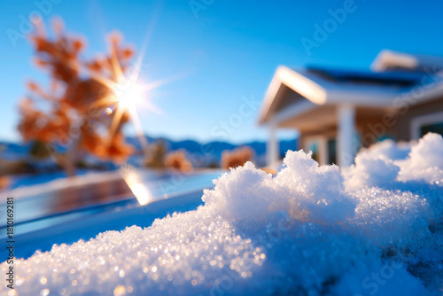 Ultra realistic Modern Solar Panels Installed on a Denver Colorado Home with Snow on the Roof