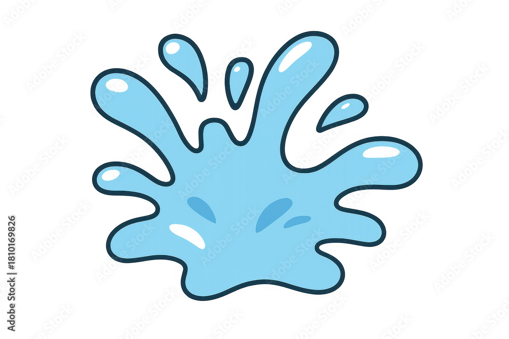 Obraz premium Blue water splash cartoon vector illustration, liquid drop effect creating a dynamic fluid shape, transparent background