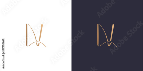 letter L and V line logo Golden gradient vector emblem logotype for business cards symbol.