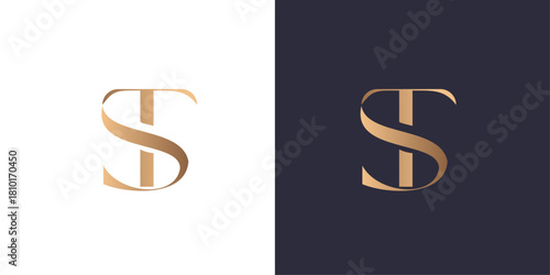 letter S and T logo Golden gradient vector emblem logotype for business cards symbol.