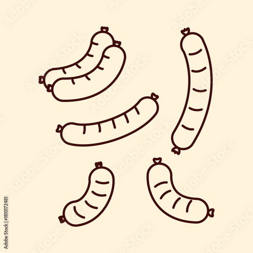 Hand Drawn Sausage Line Art Vector Bundle for Food Icons and Minimal Cooking Design