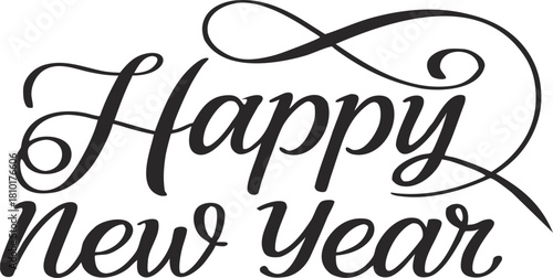 Elegant Happy New Year Script Isolated on White Background for Holiday Season Greetings and Celebrations