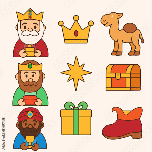 Cute Three Kings Magi Icon Set