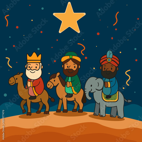 Three Kings Journey with Animals Illustration