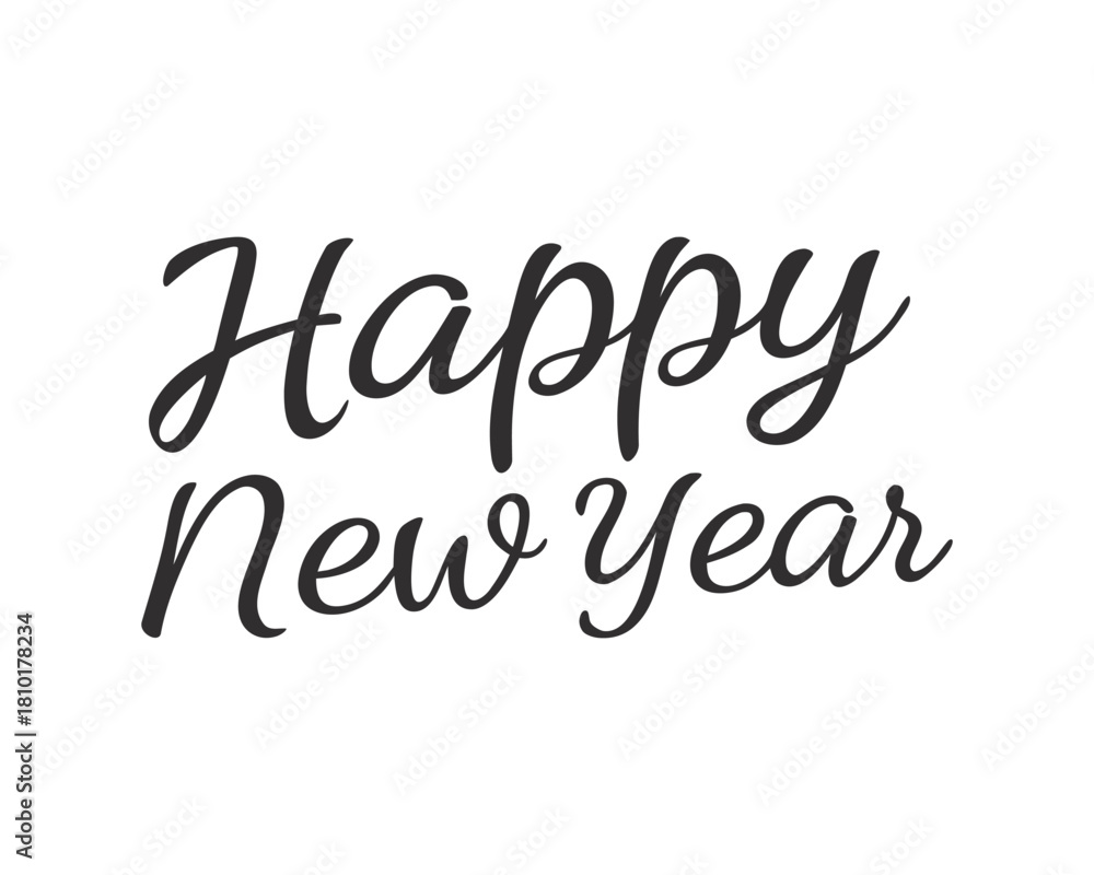Naklejka premium Minimalist Happy New Year Greeting Design with Calligraphy on White Background for Festive Celebrations and Holiday Wishes