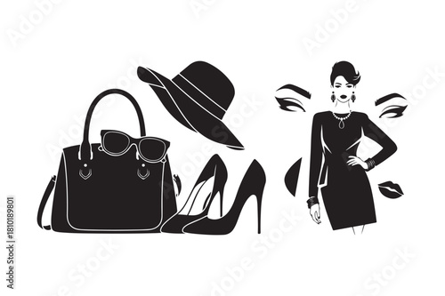 Chic fashion silhouette with handbag and heels