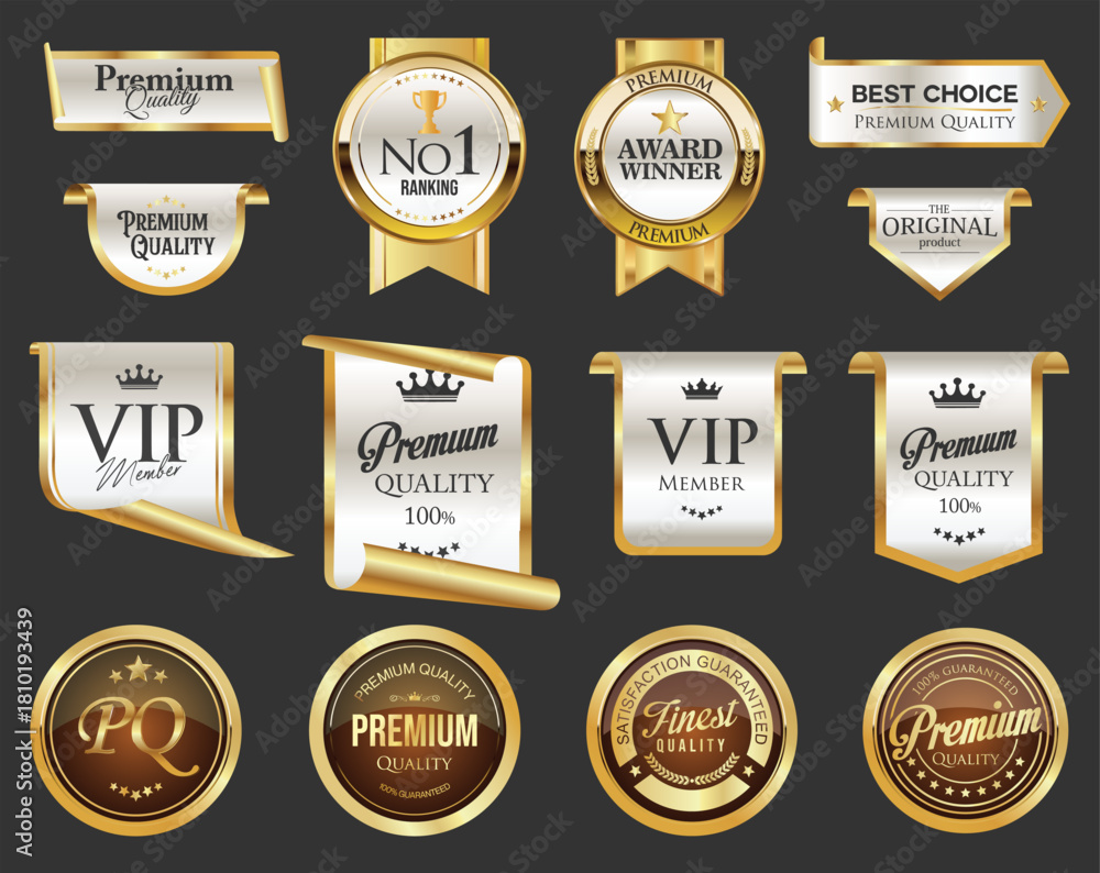 Obraz premium Award Winners medal logo white emblems, badges and laurels collection golden award logo design isolated stock illustration