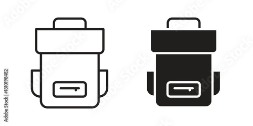 Hiking backpack icon illustration, thin line vector, web design sign,