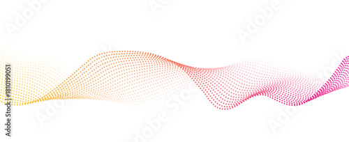 Flowing dots particles wave pattern pink and yellow isolated on yellow, white background gradient. Vector in concept of technology, science, music, vector