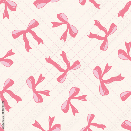 Girly Preppy Farmhouse Seamless Vector Pattern Coquette Bow Toss Fabric Print Feminine Valentine Day