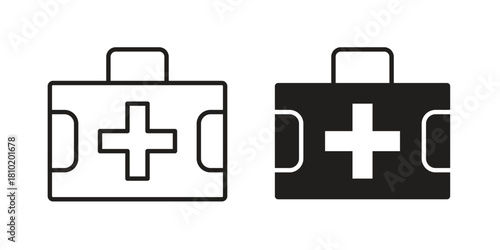 Medical aid kit icon illustration, thin line vector, web design sign,