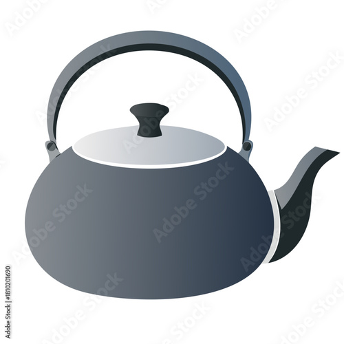 Simple gray metal stovetop kettle vector illustration with lid and handle for hot beverages