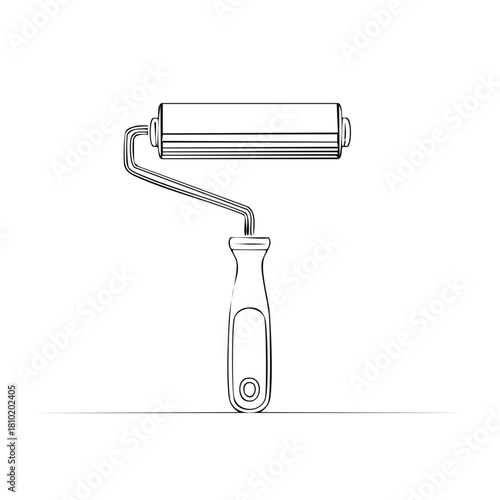 Simple line art drawing of a paint roller tool for home improvement and decoration