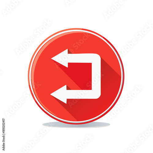 Circular red icon with two white arrows pointing left, representing return or redo