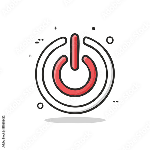 Modern hand drawn power on off button icon in a fun cartoon doodle style