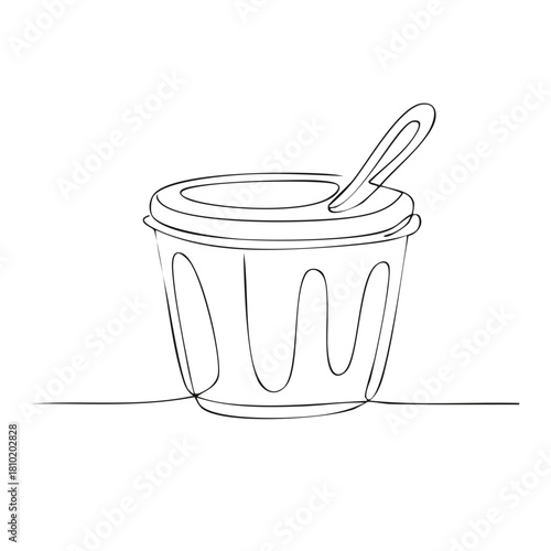 Abstract continuous line drawing of a takeaway coffee cup with a spoon minimalist design