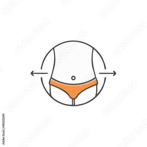 Illustration of a body with underwear and arrows pointing outwards. Concept of weight loss.
